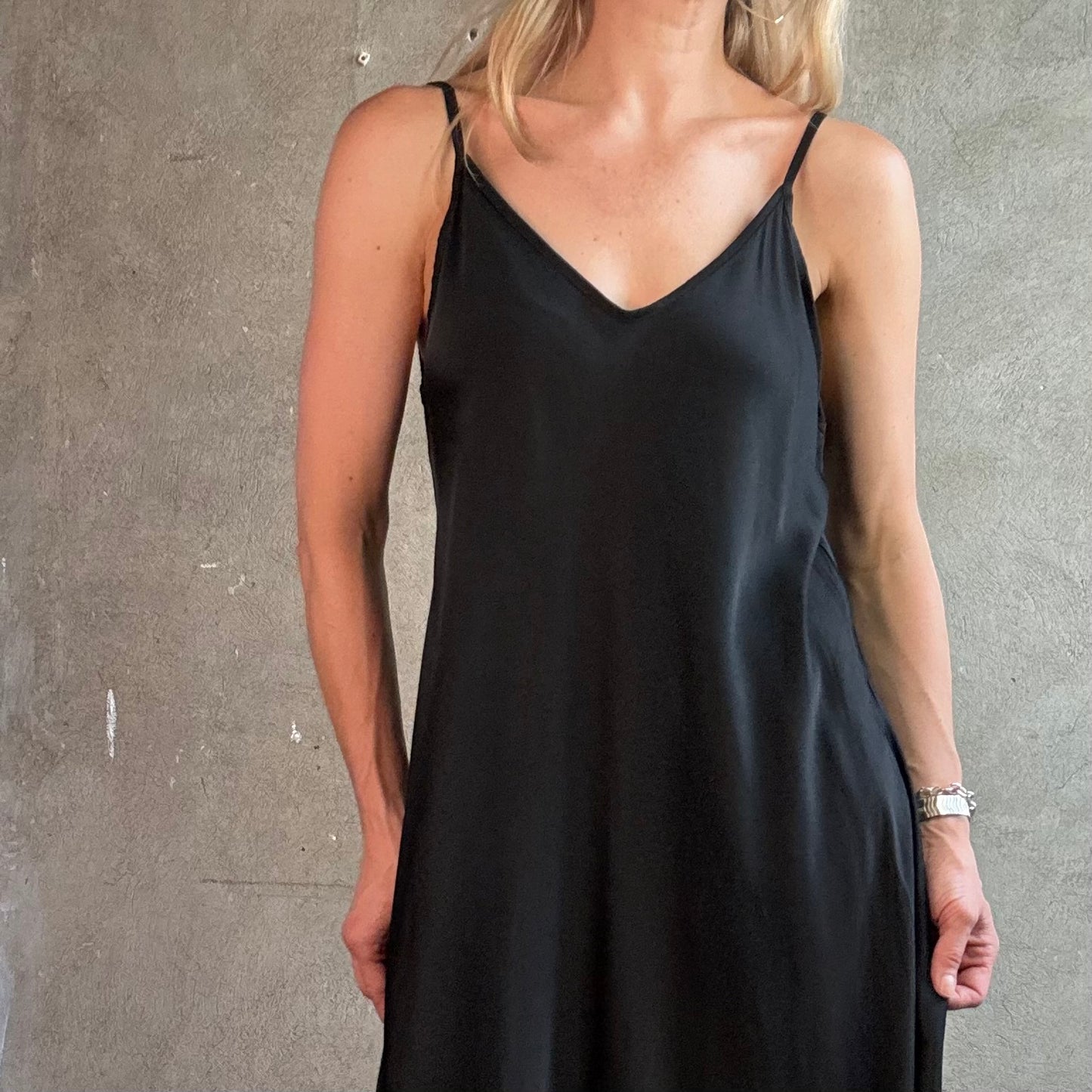 Satinträgerkleid  Schwarz
