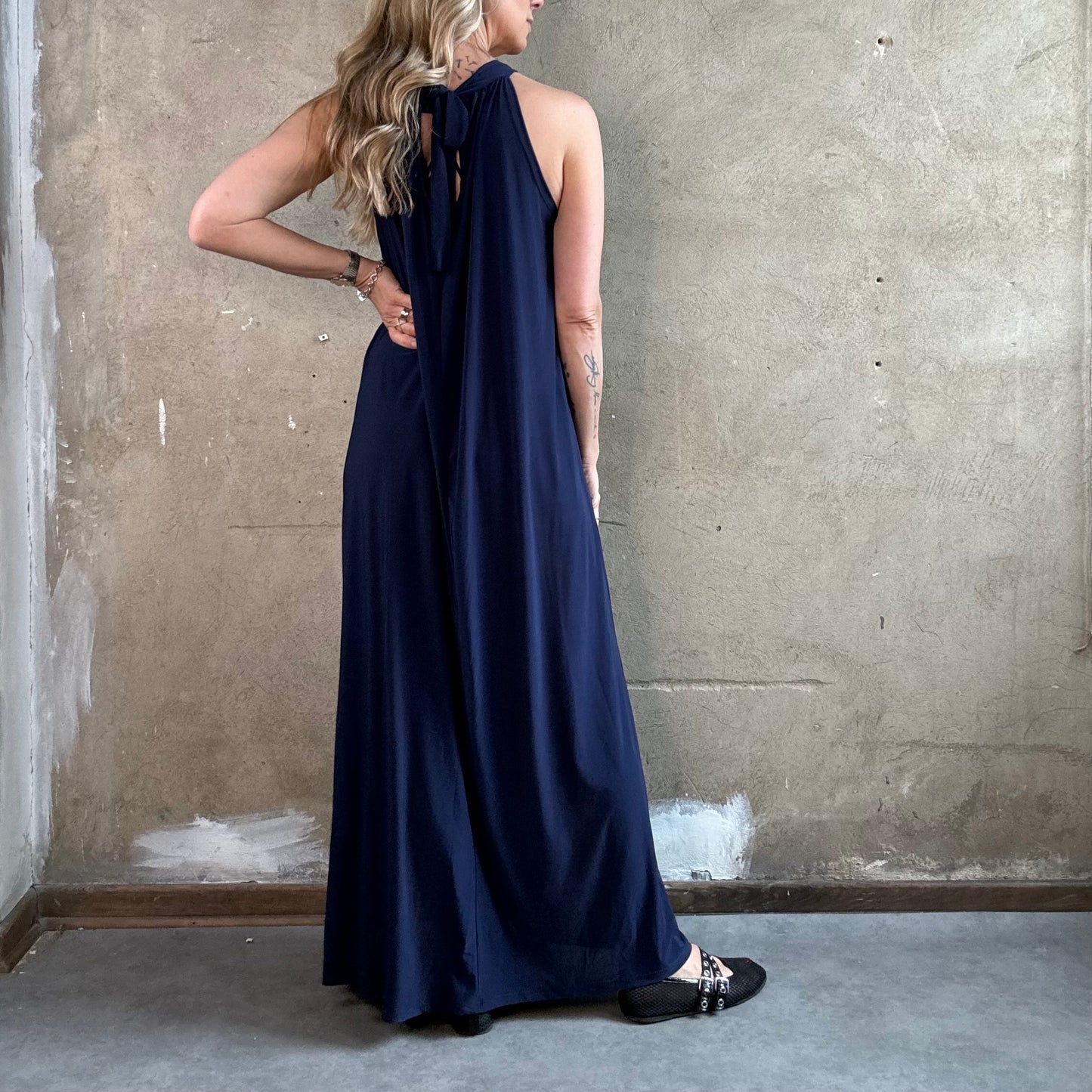 American Neck Maxikleid Blau