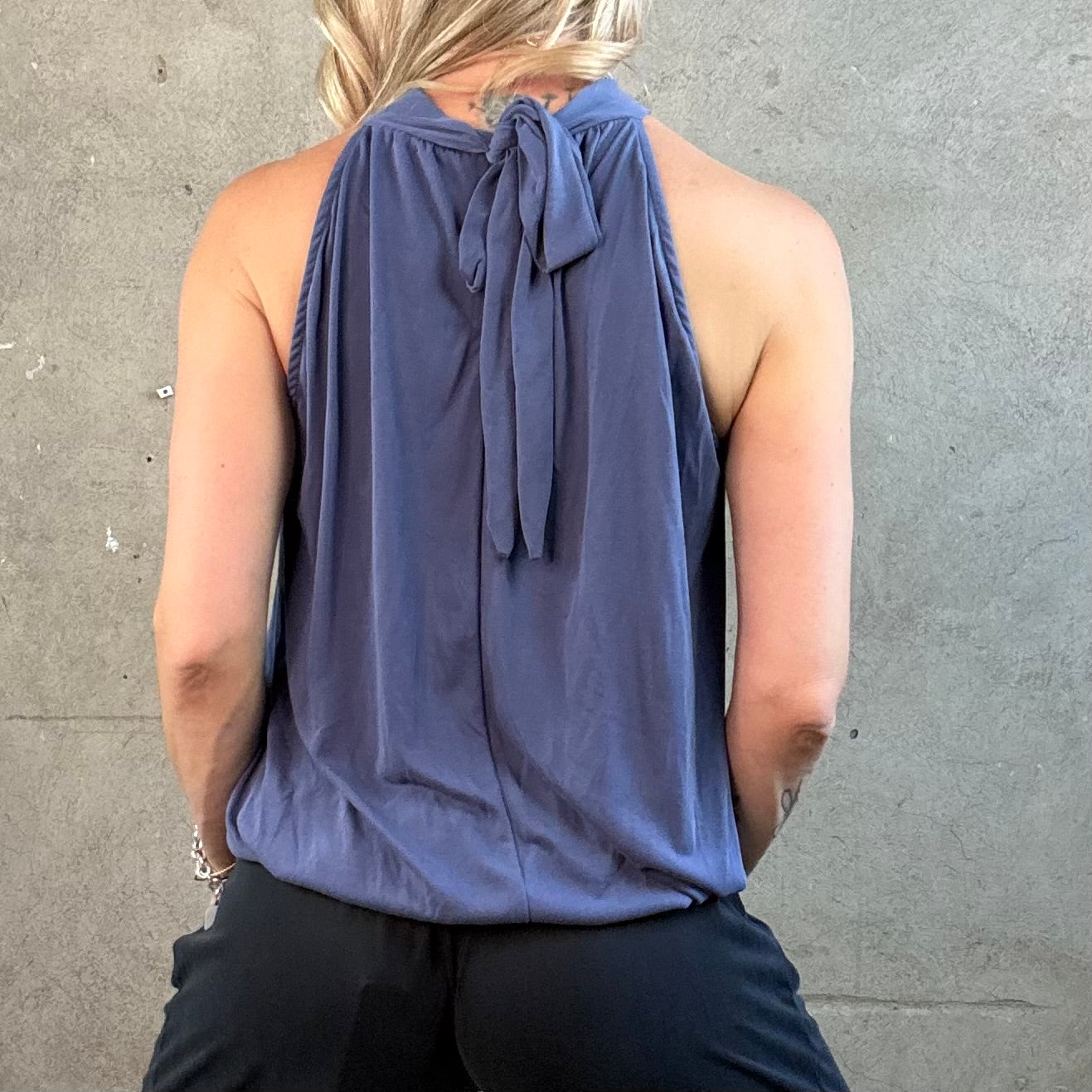American Neck Top Jeans Blau