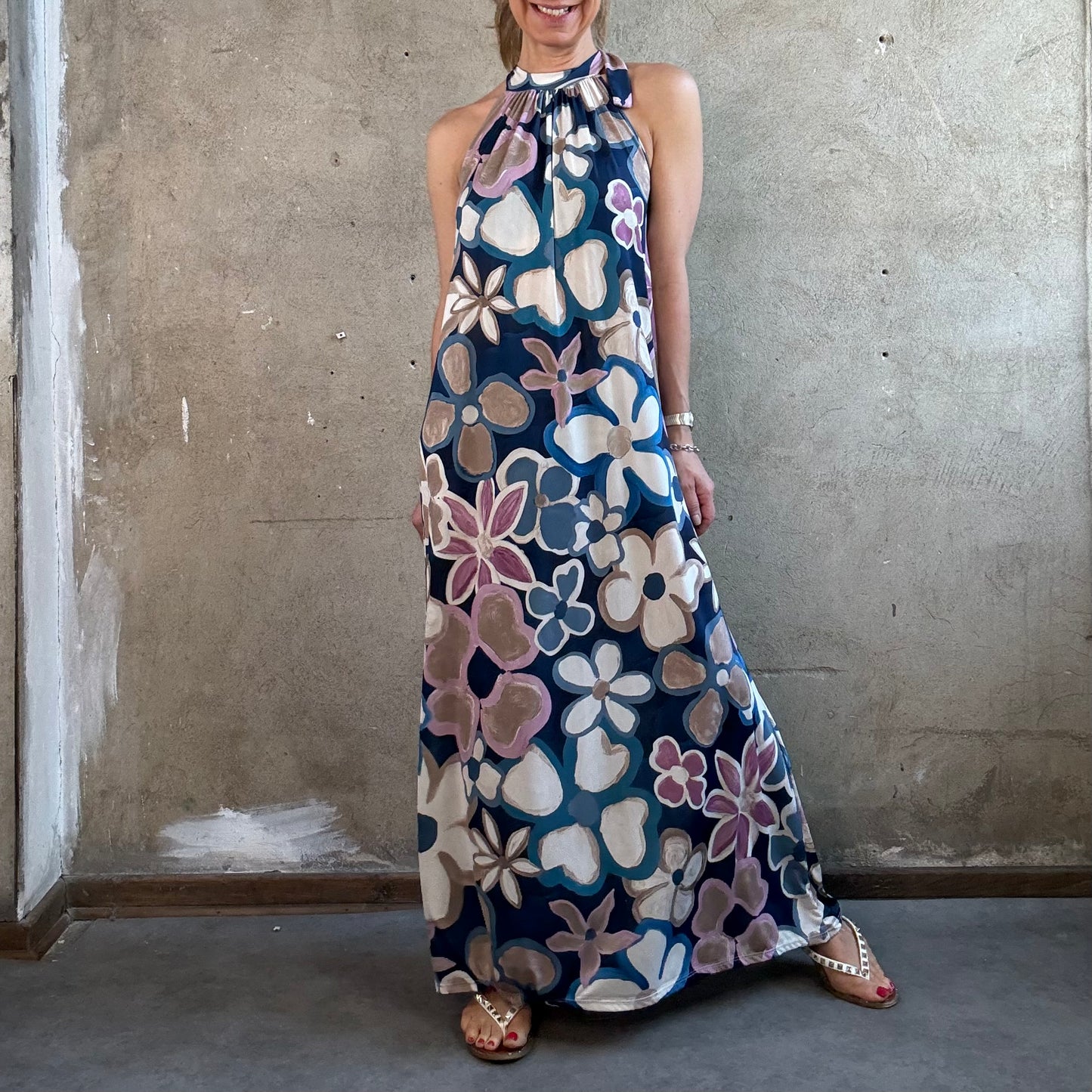 American Neck Maxikleid Flower