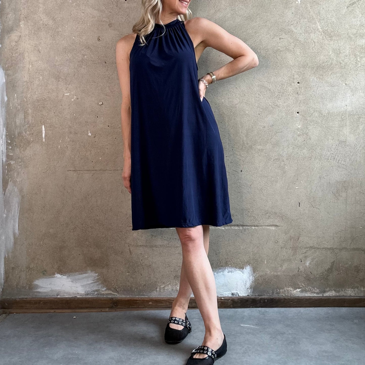 American Neck Dress Blau