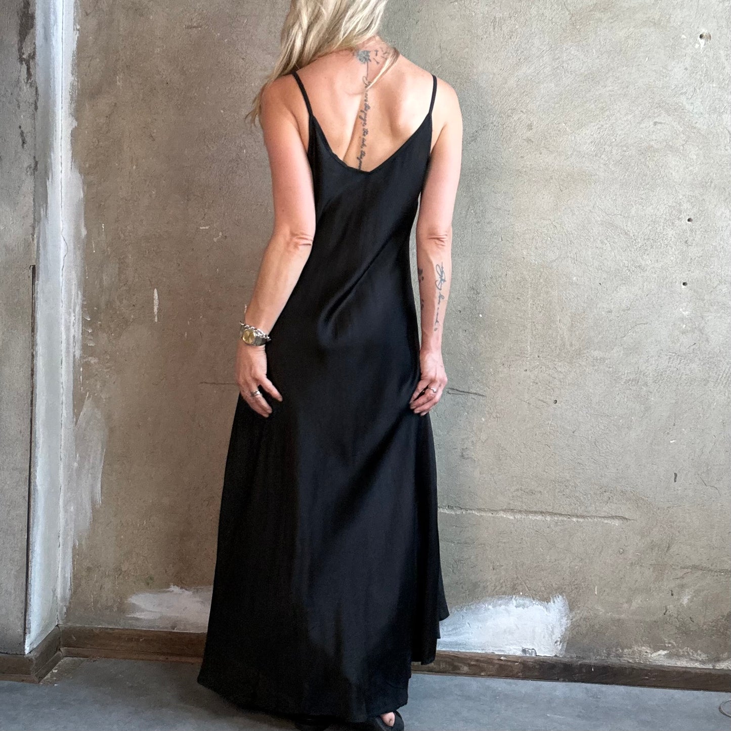 Satinträgerkleid  Schwarz