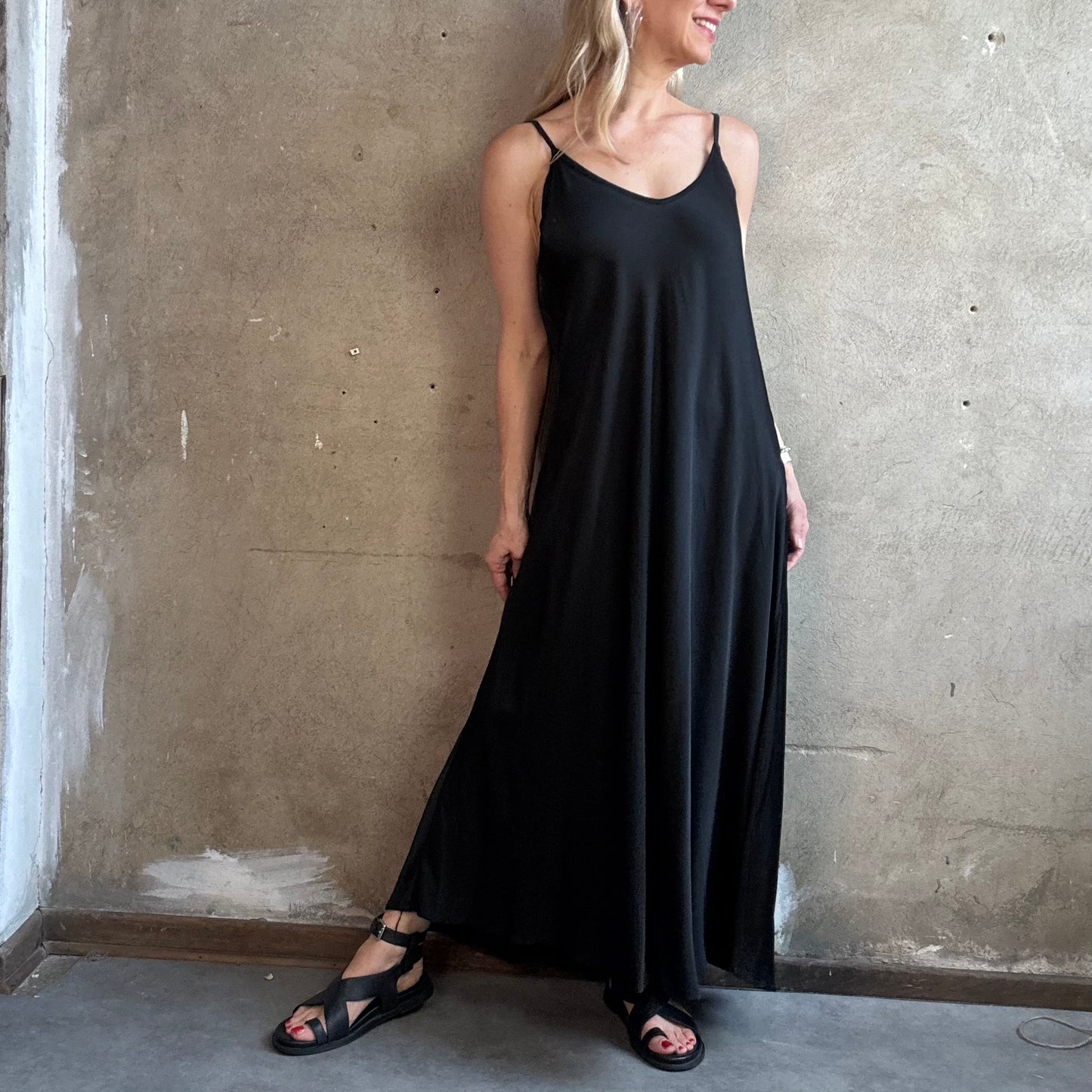 Satinträgerkleid  Schwarz