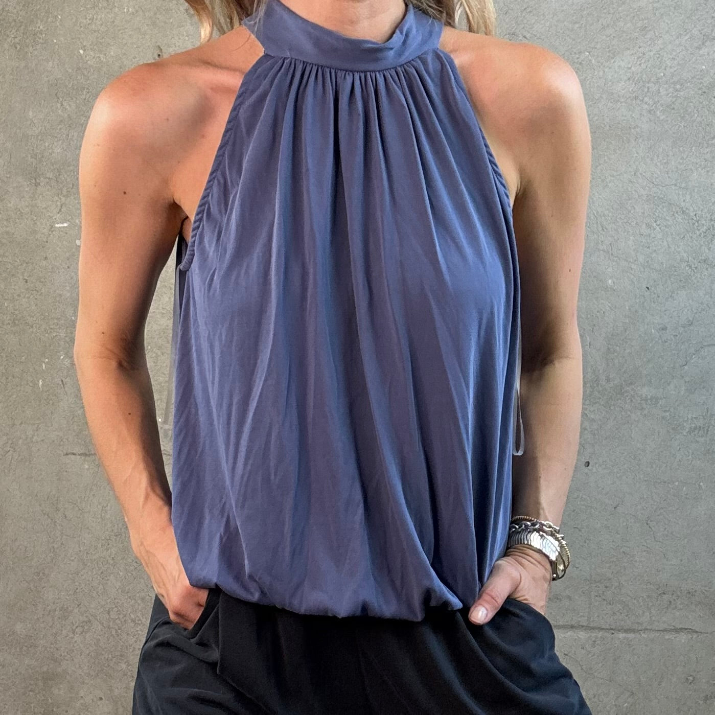 American Neck Top Jeans Blau