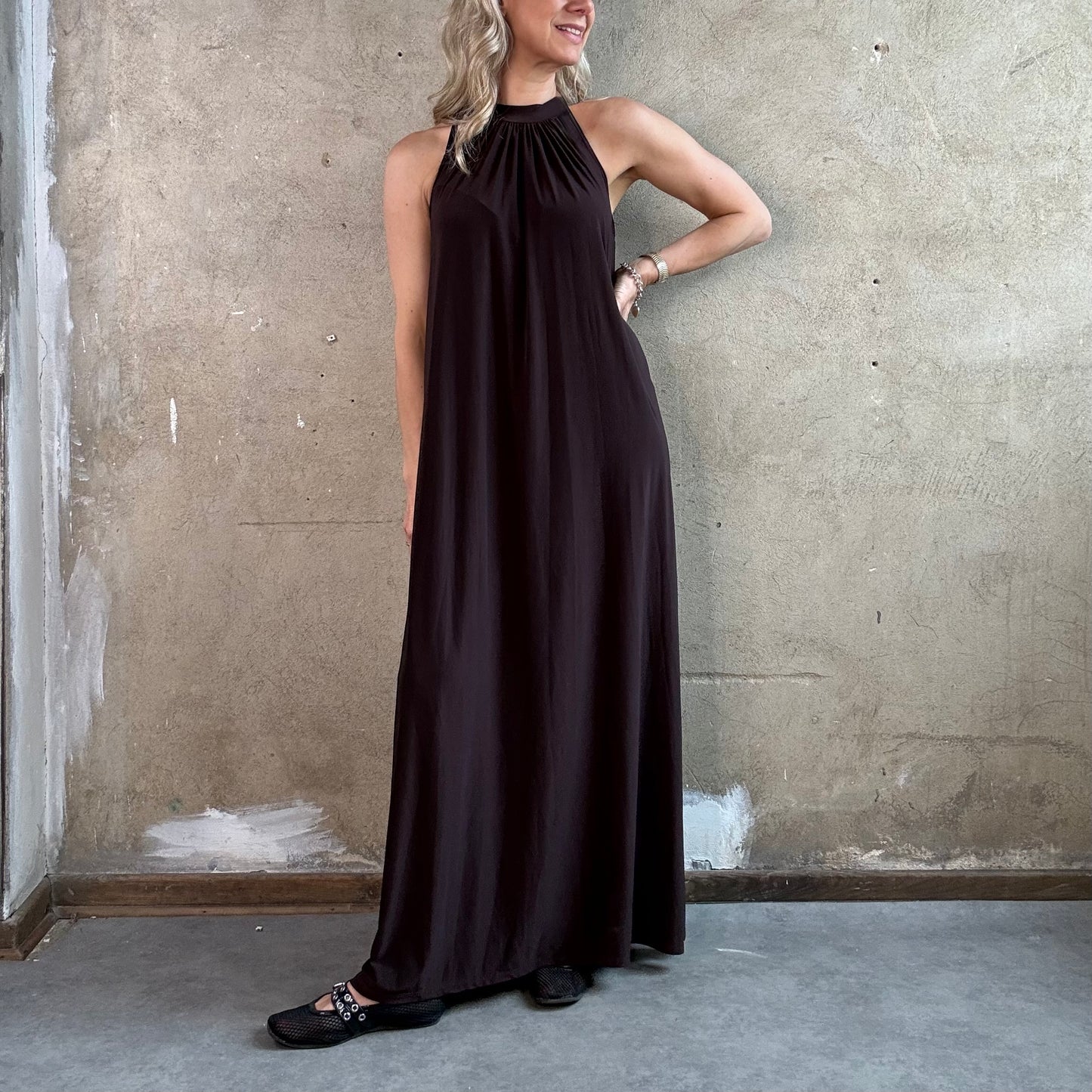 American Neck Maxikleid Braun