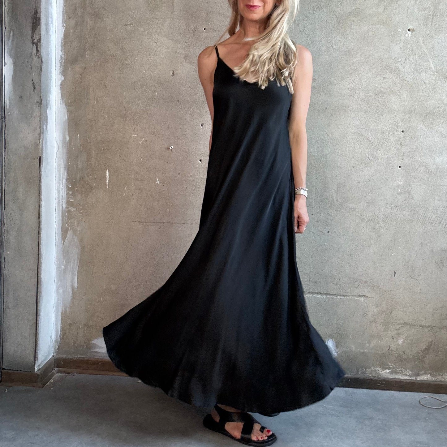 Satinträgerkleid  Schwarz