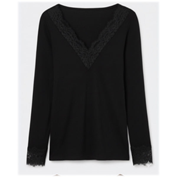 Longsleeve V-Neck in Schwarz