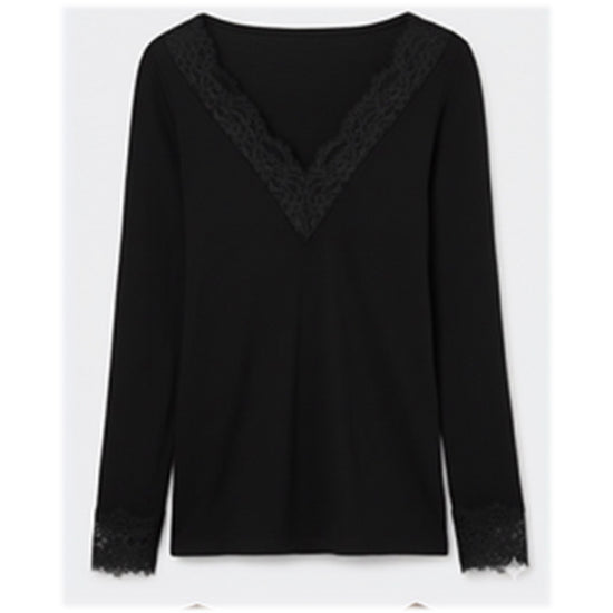 Longsleeve V-Neck in Schwarz