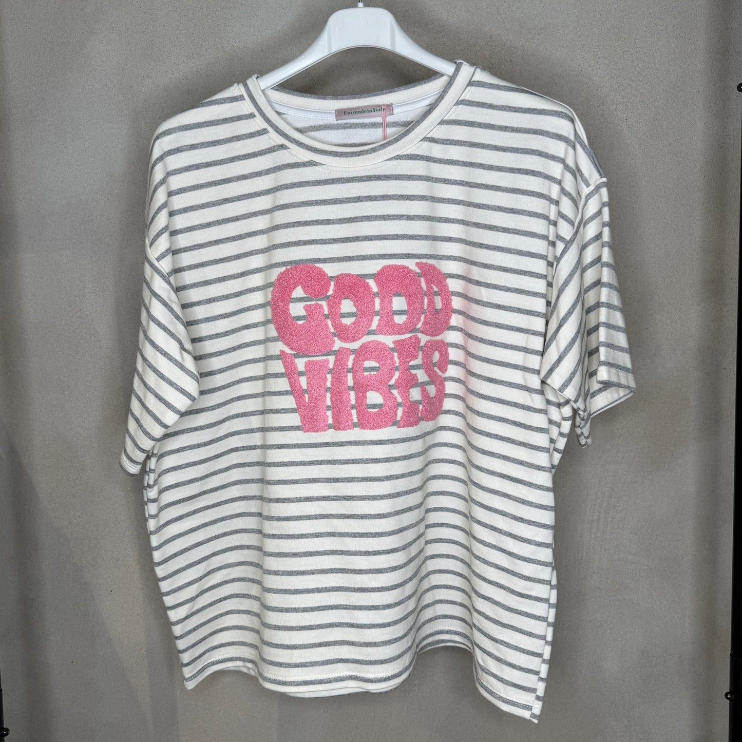 Tshirt Good Vibes Stripe Grau