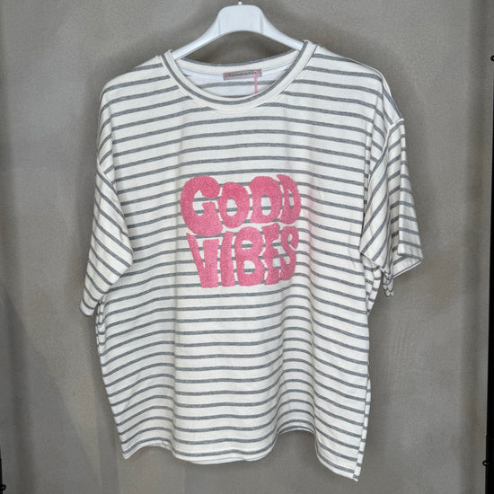 Tshirt Good Vibes Stripe Grau
