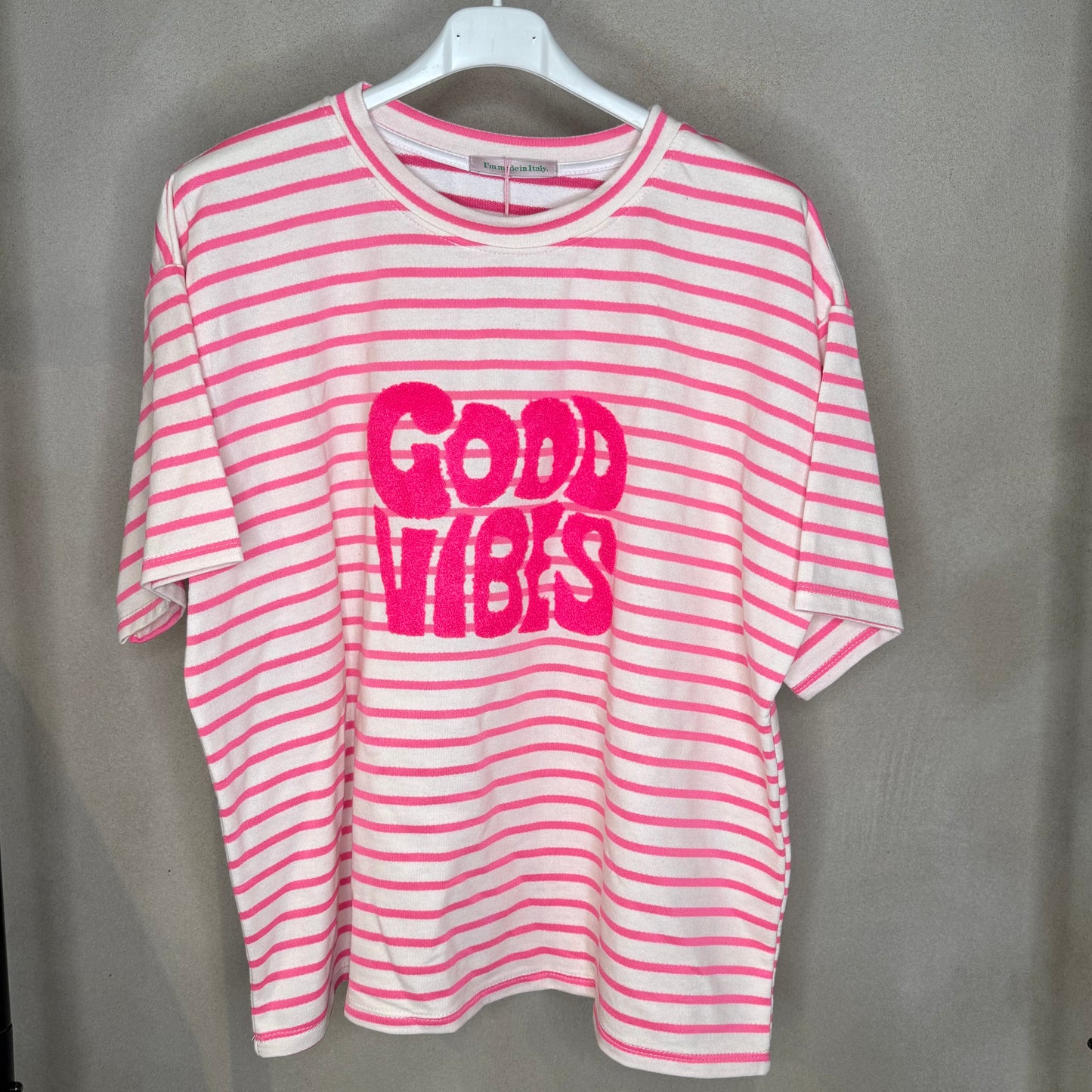 Tshirt Good Vibes Stripe Pink