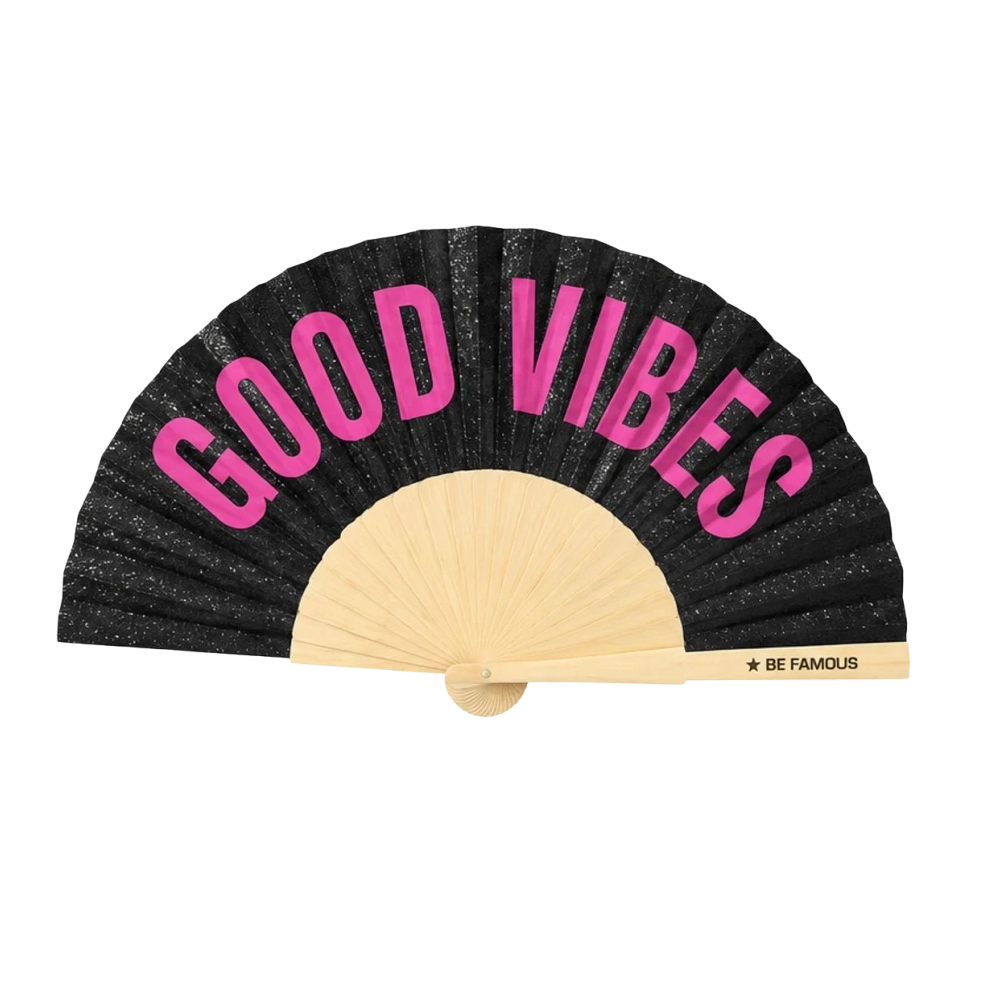 Be Famous Handfächer GOOD VIBES BLACK-GLITTER